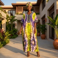 Robe longue décontractée africaine en coton à manches courtes pour femme, motif imprimé, avec foulard, ensemble de vêtements africains pour femme avec diamants, style Boubou