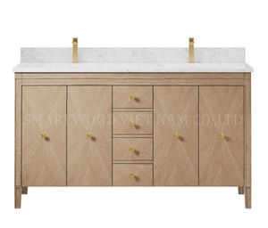Meuble vanité de salle de bain Smartwood haut de gamme en bois massif avec évier en céramique - Product Image 4