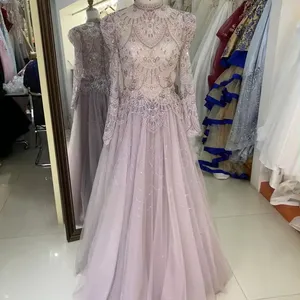 New Wholesale Beading Long Sleeves Evening Dress For Girl Elegant Woman Luxury 2025