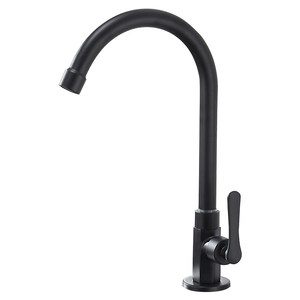 Grifo de Baño de Latón Sólido Negro Mate, Grifo de Agua Fría de Arco Alto Giratorio 360° para Lavabo y Lavandería, Estilo Nórdico - Product Image 1