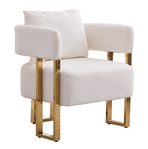 Fauteuil d'appoint moderne capitonné pour salon avec pieds en métal doré, sans roulettes, pour bureau à domicile et espace de dressing de chambre - Product Image 6