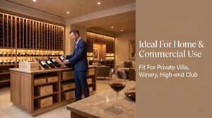 Vitrines à vin en bois massif avec éclairage LED, îlot central en pierre, cave à vin privée, conception personnalisée clé en main pour toute la maison - Product Image 3