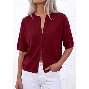 Cardigan en tricot à manches courtes pour femme, pull boutonné décontracté et respirant pour le printemps - Product Image 3