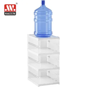 Haixin 3 Layers Easy Installation All-in-one Clear Sneaker Storage Organizer Plastic Foldable Shoe Storage Boxes With Doors