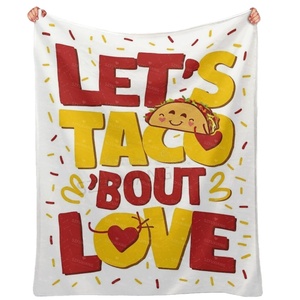 Couverture en flanelle à prix d'usine, motif dessin animé 'Lets Taco Bout Love', pour la sieste au bureau, pour enfants, thème alimentaire 'Dumpling' et Thanksgiving - Product Image 1