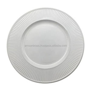 Bordure en relief blanc enduit de poudre fini rond chargeur assiette plats assiettes Table à manger assiette métal - Product Image 1