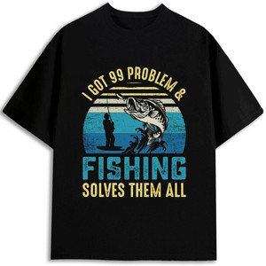 Camiseta de Pesca para Hombre, 100% Algodón, 180 g/m², Cuello Redondo, Diseño Frontal Serigrafiado, Corte Regular, Estilo Pullover, Ropa para Exteriores - Product Image 1