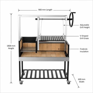 Parrilla <span class=keywords><strong>Argentina</strong></span> Santa María <span class=keywords><strong>de</strong></span> Acero Inoxidable con Frente Abierto y Revestimiento <span class=keywords><strong>de</strong></span> Ladrillo, Remolcable - Product Image 1