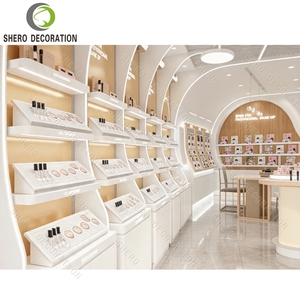 <b>White</b> Arched Makeup Display Shelf Gold <b>Frame</b> Cosmetic Store Interior Design Professional Makeup Shop Fitting Showcase - Product Image 2