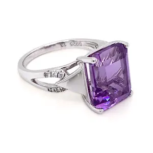 Big Stone Good Adornment Silver MenのPurple Gemstone Rings