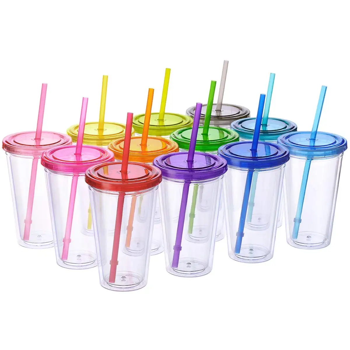 Custom Logo 16oz Clear Plastic Cups Double Walled Acrylic Tumbler With Straw and Lid waterbottle drinkware water bottle