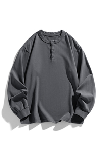 Camiseta unisex de manga larga con cuello Henley, estilo casual, holgada, básica, para uso diario, para hombre y mujer - Product Image 4
