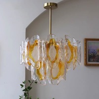 Lámpara Colgante de Cristal Artístico Transparente Ámbar, Estilo Retro Moderno Francés Americano, Impresa en 3D, para Espacios Grandes, E12