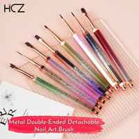 Pinceaux à ongles hexagonaux antidérapants Hechunzi entièrement personnalisables, nouvelle conception colorée tout métal à double tête détachable