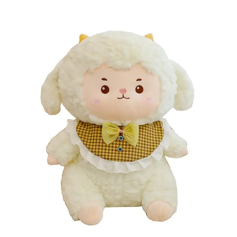 Peluche de oveja, almohada de oveja, dulce oveja blanca con vestido, muñeco de peluche, cordero de peluche súper suave con ropa, juguete de peluche