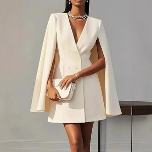 Elegante Vestido Blazer con Mangas Tipo Capa para <span class=keywords><strong>Mujer</strong></span>, Cuello en V, Doble Botonadura, Mini Vestido Formal para Negocios, Trabajo, Fiesta, Estilo Tuxedo - Product Image 2