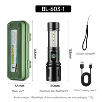 Lampe de poche extérieure à zoom rétractable en alliage d'aluminium Lampe de poche COB avec lumière latérale