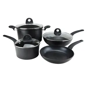 Masterclass 7Pcs de aluminio forjado antiadherente de cocina juego de utensilios de gran olla de cocina Wok pan con color negro mate