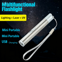 Torcia Tascabile LED 3-in-1 Ricaricabile USB con Puntatore Laser Rosso e Luce UV in Alluminio Multifunzione per Interazione con Animali