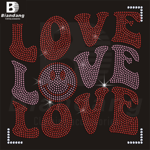 My Love Hot Fix Rhinestone Transfer Diseño personalizado Corazones Vaca Hierro en transferencias Letras personalizadas Naranja Apliques Rhinestone - Product Image 4