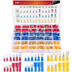 540PCS Mixed Quick Disconnect Electrical Insulated Butt Bullet Spade Fork Ring Solder less Crimp Terminals Assortment Kit