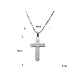 Stainless Steel <b>Cross</b> Pendant Necklace For Men Geometric Design Pave Setting 12081 - Product Image 4