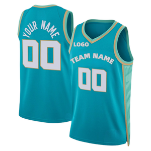 เสื้อบาสเก็ตบอลทีม Charlotte US ทั้งหมดสไตล์บาสเก็ตบอลลายทางสีน้ำเงินม่วงออกแบบได้ตามต้องการ - Product Image 3