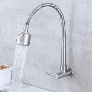 Robinet de cuisine mural moderne en acier inoxydable brossé à trou unique pour eau froide, économique, directement de l'usine - Product Image 6