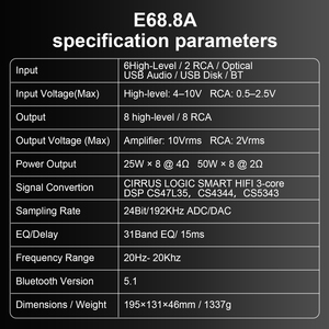 <span class=keywords><strong>Audio</strong></span> Winner E68.8A Amplificateur DSP de voiture à 8 canaux Vente à chaud Matériau aluminium RMS Technologie complète pour une classe AB améliorée - Product Image 4