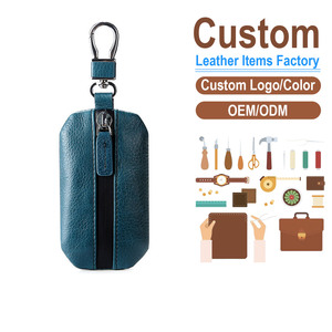 Estuche para llaves de coche de cuero genuino para hombre, de cuero natural granulado de primera calidad, con botón a presión, duradero, para llavero o control remoto de coche. - Product Image 1