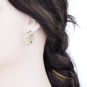 Pendientes de Aro Chapados en Oro con Cuentas de Cristal Azul Claro, Estilo Romántico, para Uso Diario de Mujeres - Product Image 4
