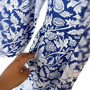 Blue Floral Bohemian Mini <b>Kimono</b> <b>Jacket</b> Women's Long Sleeve Layering Shrug Breathable Summer Spring Daily ODM 100% Cotton - Product Image 5