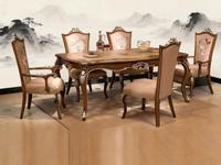 Französisches Massivholz-Esszimmer-Set mit 6 Stühlen, Antiker Handgeschnitzter Esstisch mit Blattgold für Zuhause und Restaurant, Individuelle Anpassung Möglich