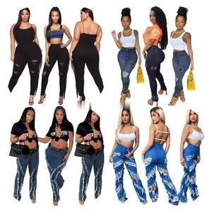 Jeans Elasticizzati da Donna a <span class=keywords><strong>Vita</strong></span> Alta con Strappi, <span class=keywords><strong>Moda</strong></span> a Basso Prezzo, Liquidazione Mista all'Ingrosso - Product Image 2