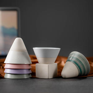 170ml Vintage Céramique Espresso Tumbler Couvercle Simple Tasse En Porcelaine Grossière Tasse À Café Base Entonnoir Résistant À La Chaleur Thé Personnel - Product Image 3