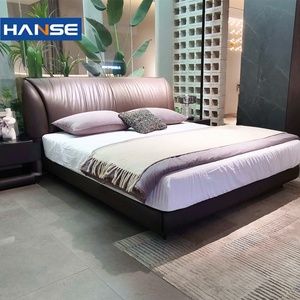 Design moderno camera da letto in pelle rosa con custodia reclinabile per famiglia normale King Size pannello in legno tenero mobili per adulti - Product Image 2