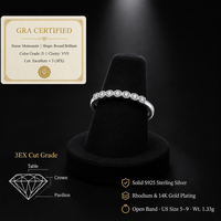 Bague ajustable en moissanite couleur D VVS, sertie clos, en argent S925 plaqué rhodium et or 14K, taille 3EX, pour usage quotidien