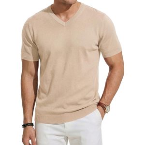 Suéter de Manga Corta con Cuello en V para Hombre, Mezcla de Lana, Tejido Suave, Estilo Casual de Negocios, Marca FOXA - Product Image 1