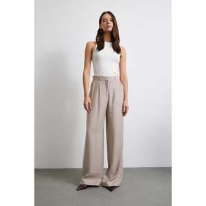 Pantalon large en modal taille haute en crêpe beige respirant pour femme - Product Image 5