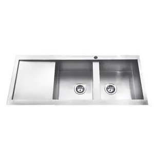 OVS Rectangular 304 Bowl Undermount Apron Farmhouse Handmade Smart Waterfall Industrial Stainless Steel Restaurant Kitchen Sink