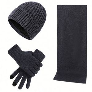 Ensemble Chaud Homme Automne Hiver : Bonnet, Écharpe et Gants en Jacquard Tricoté Épais - Product Image 2