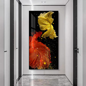 Arte de pared de animales <span class=keywords><strong>Koi</strong></span> de lujo moderno personalizado abstracto Naturaleza muerta diamante pintor casa decorada pintura de porcelana de cristal - Product Image 1