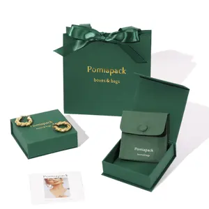 2024 Green Fine Paper Jewelry Box And Pouch Bag Customised Jewelry Box With Logo Luxury