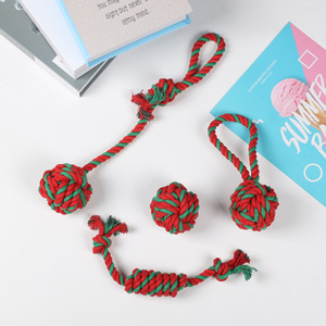 Última Navidad Mascota Respetuoso del medio ambiente Cuerda de algodón Bite Red Knot Ball Candy Tug Dog Chew Toy Set - Product Image 2