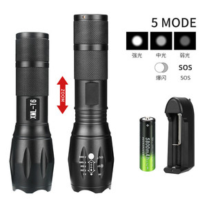 Lampe torche zoomable A100 XML T6 LED, 5 modes, haute puissance, réglage de la mise au point, pour l'extérieur, avec chargeur de batterie - Product Image 1