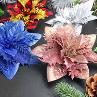 Nouvelles Fleurs Artificielles de Noël 2026 Faites à la Main, Décorations Ovales en Tissu Scintillant Doré de 14 cm pour Arbre, Haute Qualité