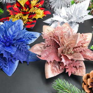 Nouvelles Fleurs Artificielles <span class=keywords><strong>de</strong></span> Noël Artisanales 2025, 14 cm, en Tissu Pailleté <span class=keywords><strong>Doré</strong></span> pour Décorations d'Arbre <span class=keywords><strong>de</strong></span> Noël - Product Image 5