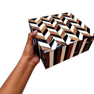Exclusive Handmade Bone Inlay <b>Keepsake</b> <b>Box</b> Luxury Wooden Jewelry Organizer in Black & White Abstract Design for Jewelry - Product Image 5