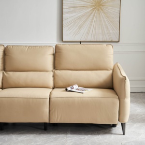 Canapé-lit électrique inclinable trois places en cuir véritable, ensemble de canapés modernes avec fonctions de massage et de refroidissement et structure métallique - Product Image 4