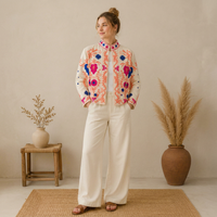Veste bomber en velours brodée et tricotée à la main pour femmes |   Artisanat indien d'hiver, design floral folklorique |   Stand coloré